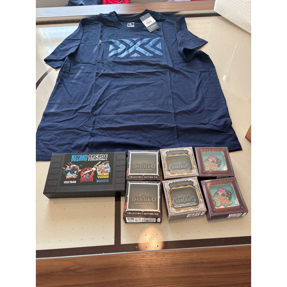 Blizzard Overwatch League Shirt XXL & Collector Pin Bundle Diablo WoW Arcade